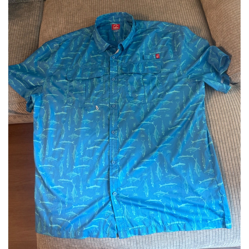 Red Head Fishing Supply Mens Blue Fish Print Short Sleeve Performance Shirt 2XL